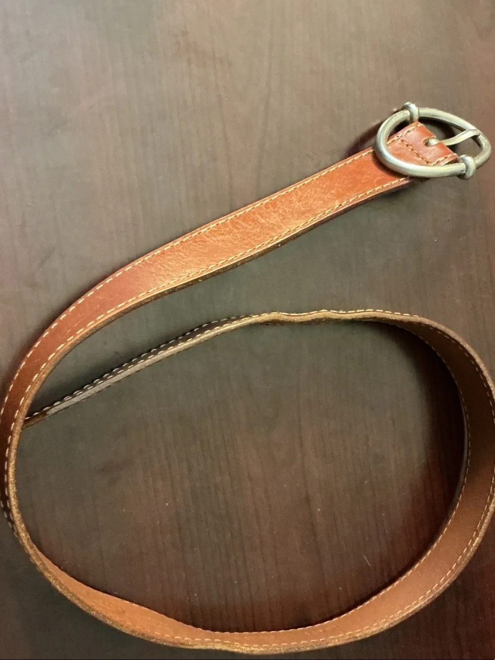 Fossil Tan/Brown Leather Belt with Round Silver Buckle
